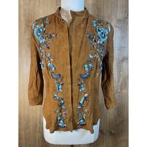 Y2K Roberto Cavalli Suede embroidered beaded rhinestone jacket size XL NWT